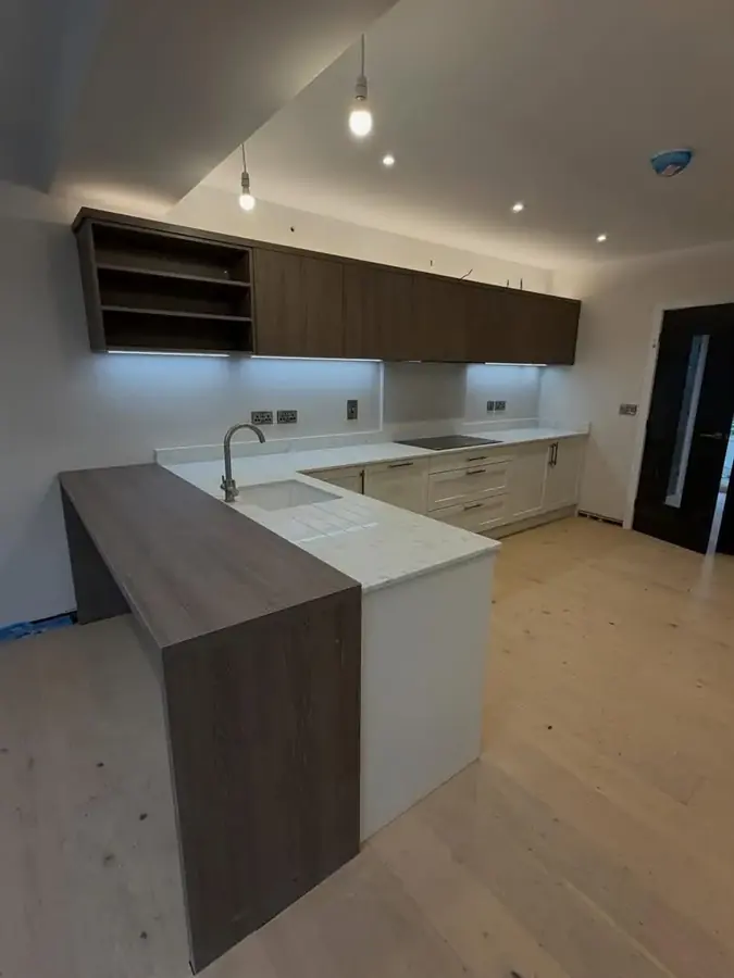 A newly wired kitchen in a Lincoln new build